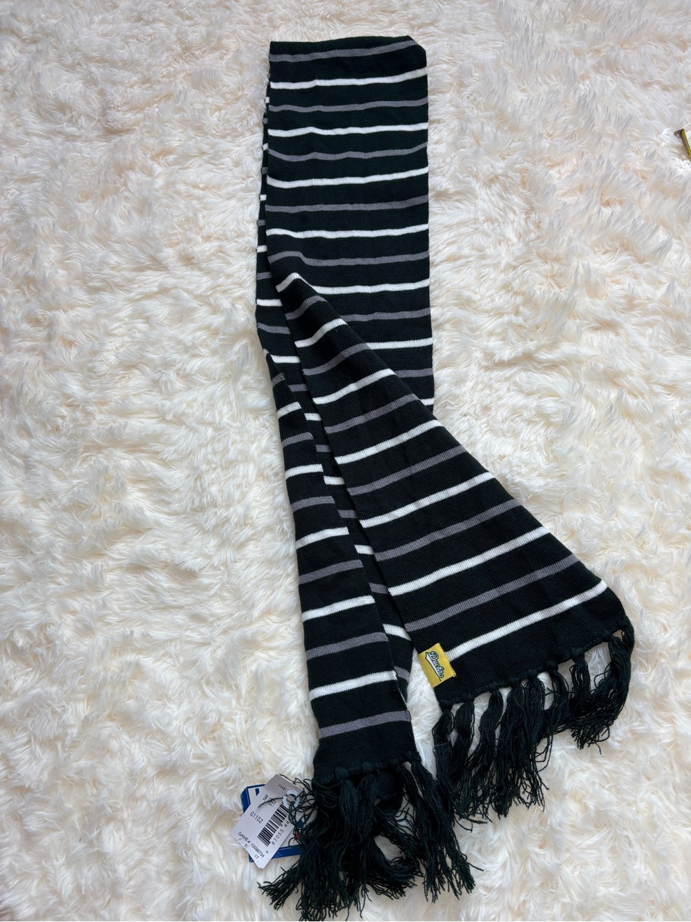The Game Oregon Ducks Knit Fringe Scarf NWT Black Gray Striped